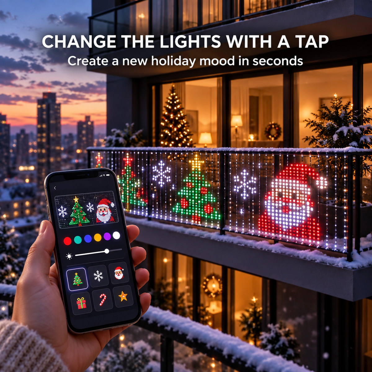 🔥LAST DAY 50% OFF -🎄 Smart RGB Pixel LED Curtain Lights | App-Controlled Dynamic Holiday Light Show for Outdoor Home Decoration