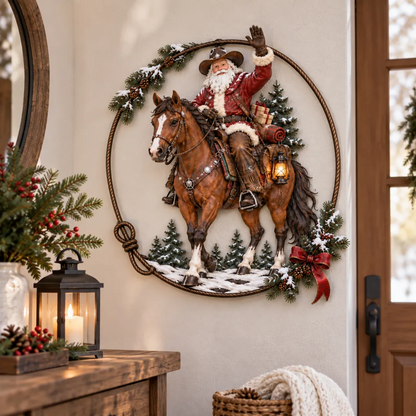 🔥Western Cowboy Santa Christmas Metal Wall Decor