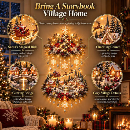 ✨ Illuminated Christmas Tree & Village Wall Hanging | Cascading Warm Lights for Living Rooms, Entryways & Staircases