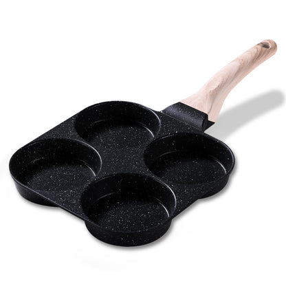 ⏳Hot Sale Multifunctional Egg Frying Pan, 4 Holes Design & Ergonomic Wooden Handle🍳