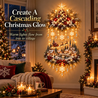 ✨ Illuminated Christmas Tree & Village Wall Hanging | Cascading Warm Lights for Living Rooms, Entryways & Staircases