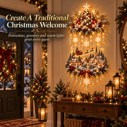 ✨ Illuminated Christmas Tree & Village Wall Hanging | Cascading Warm Lights for Living Rooms, Entryways & Staircases