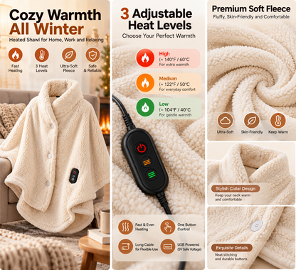 🔥 Wearable Heated Zip-Up Blanket – Ultra-Soft Cozy Winter Shawl