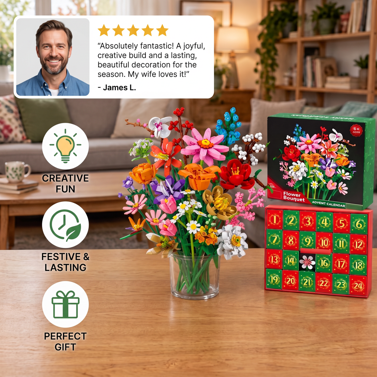 🌺Christmas Building Block Flower Bouquet Advent Calendar