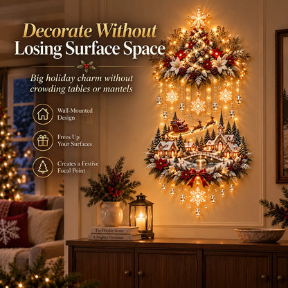 ✨ Illuminated Christmas Tree & Village Wall Hanging | Cascading Warm Lights for Living Rooms, Entryways & Staircases